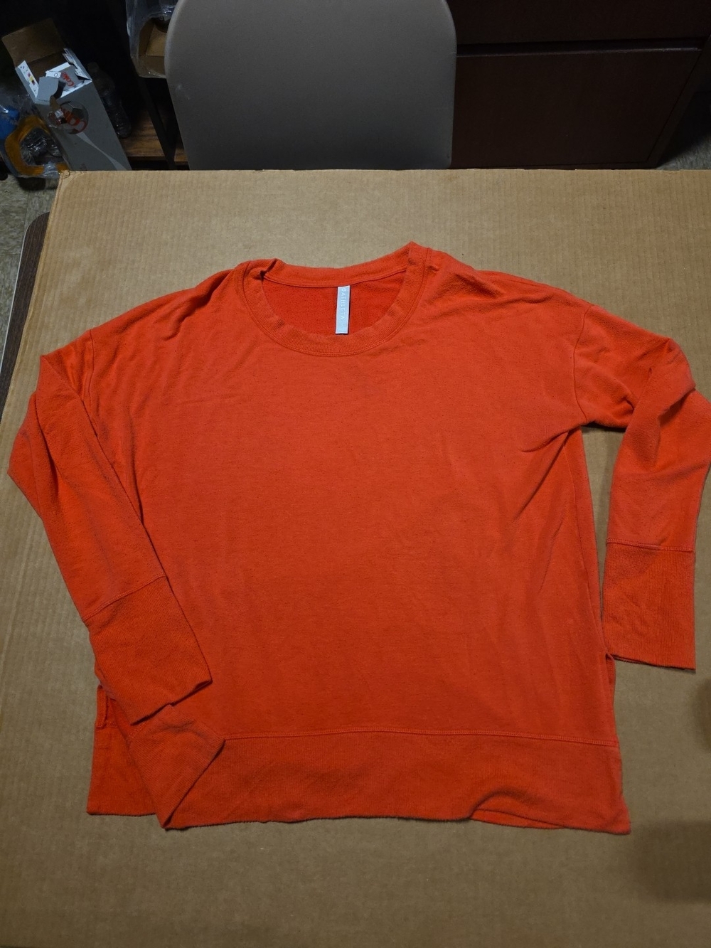 Athleta Coaster Luxe Recovery Sweatshirt Womens L Orange Modal Fleece Thumbholes
